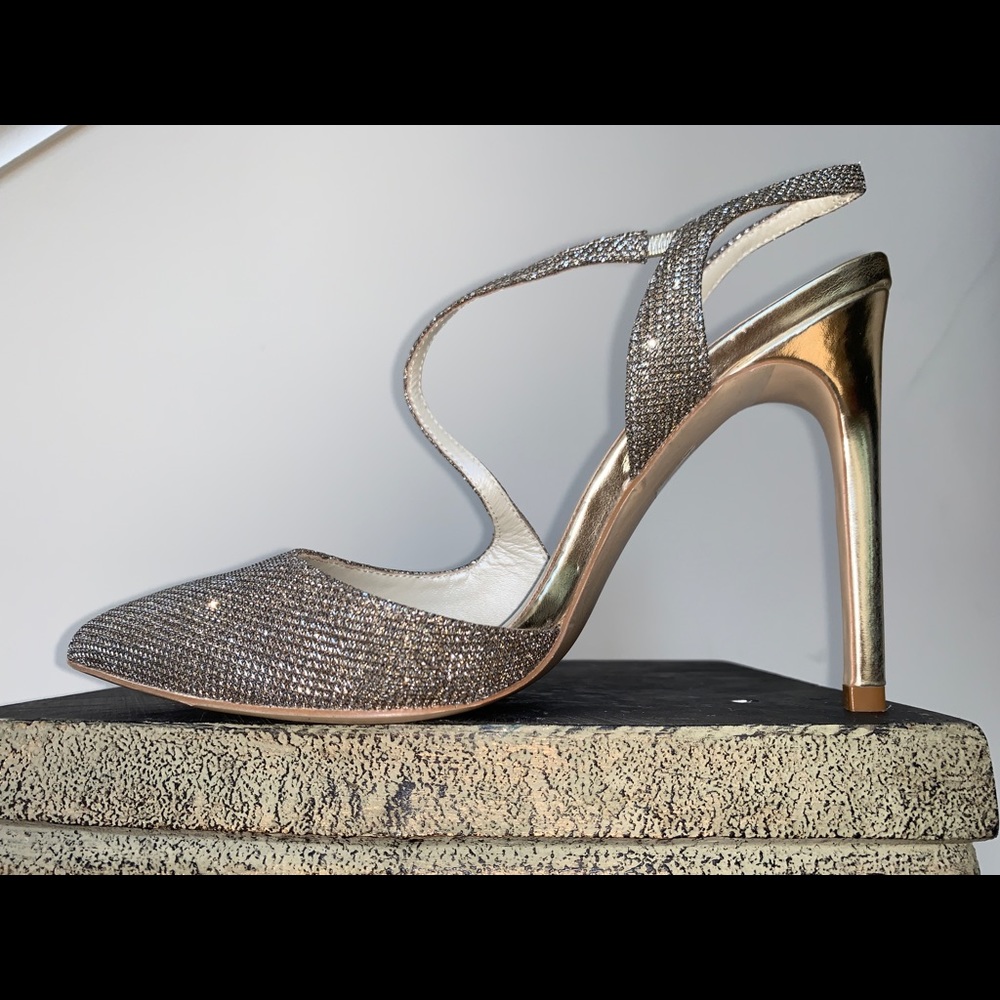 Karen Millen gold glitter strappy open pumps *8 - Picture 5 of 13